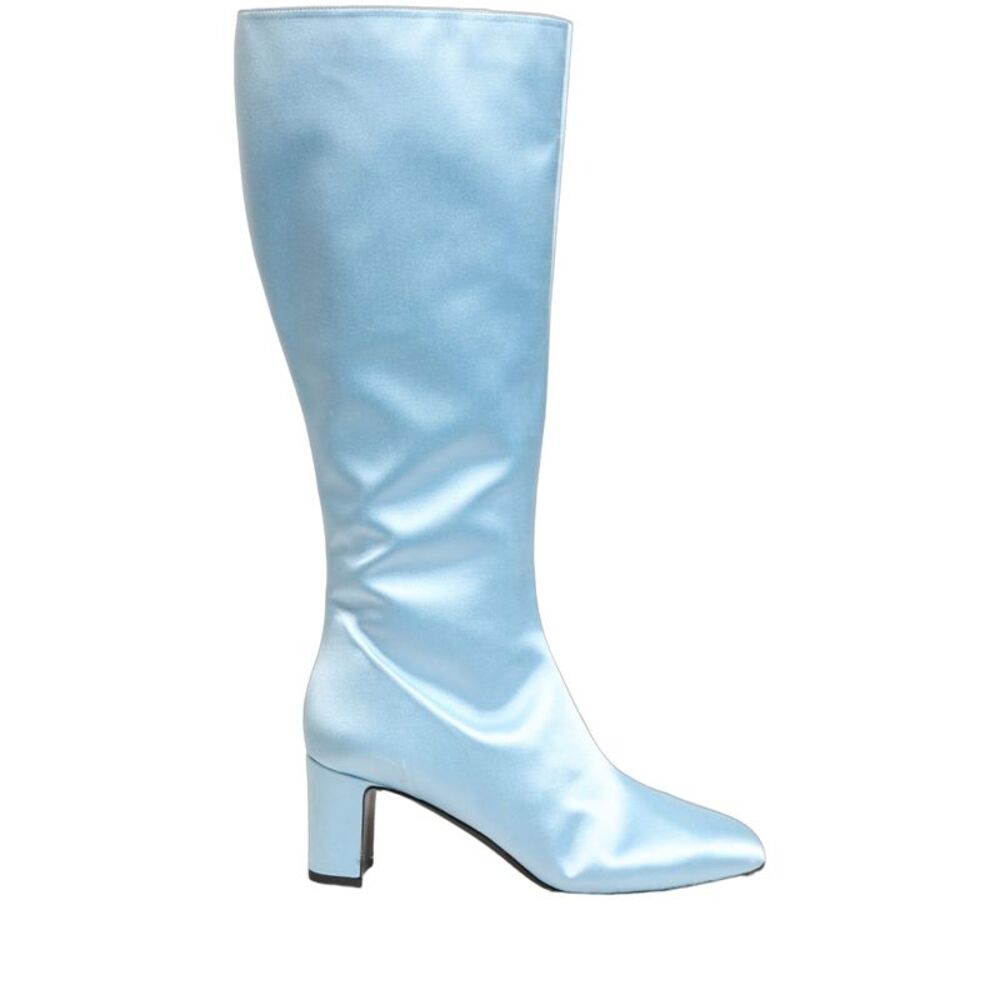 Dolce & Gabbana Light Blue Satin Knee High Boots Women's Shoes